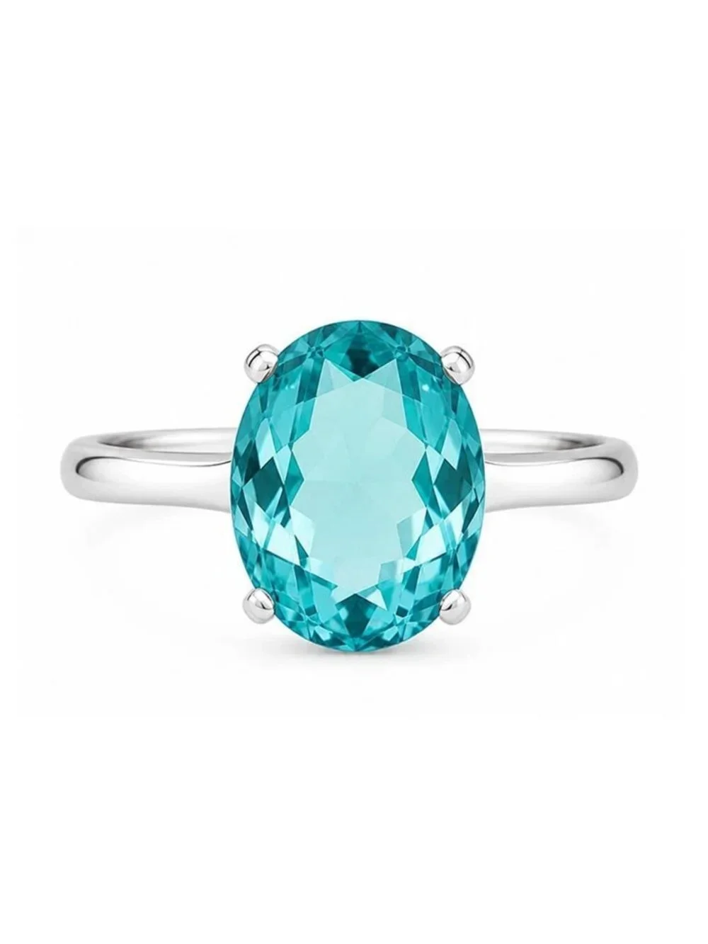 Genuine 3.35 Cts Blue Zircon Ring 10k White Gold